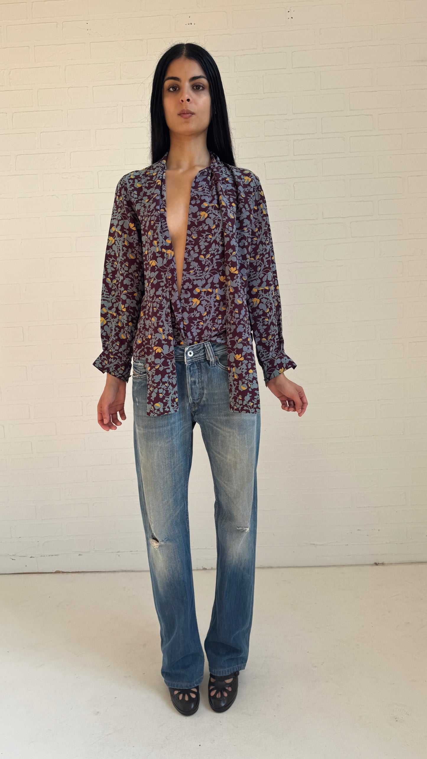Floral Silk Tie-Neck Blouse