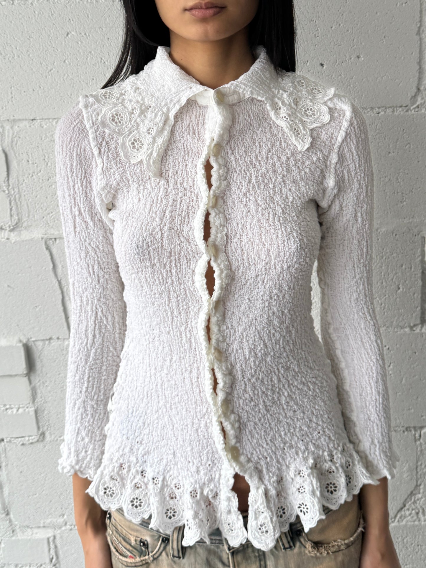 lace collar button up