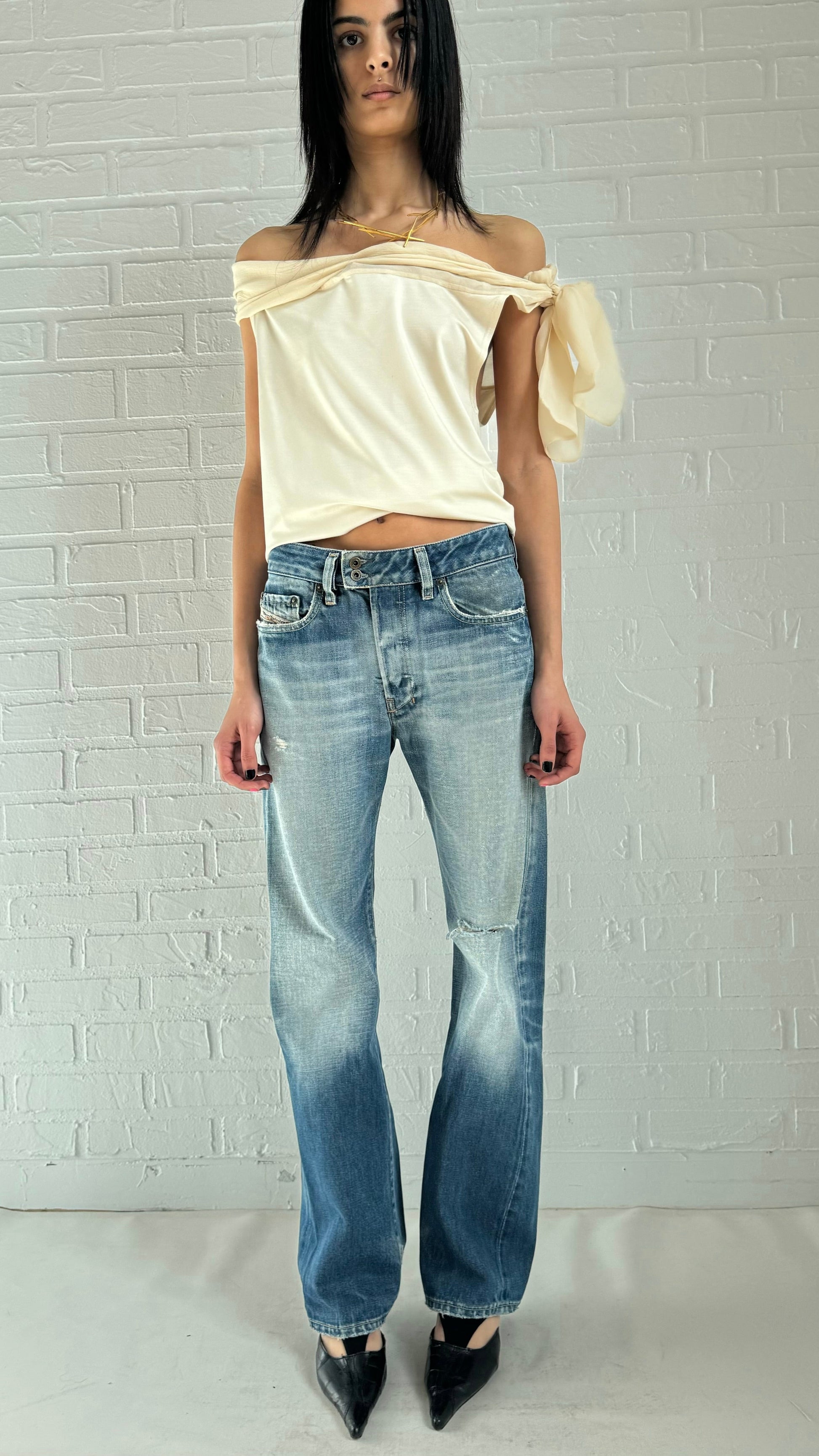 distressed baggy wide jeans 28
