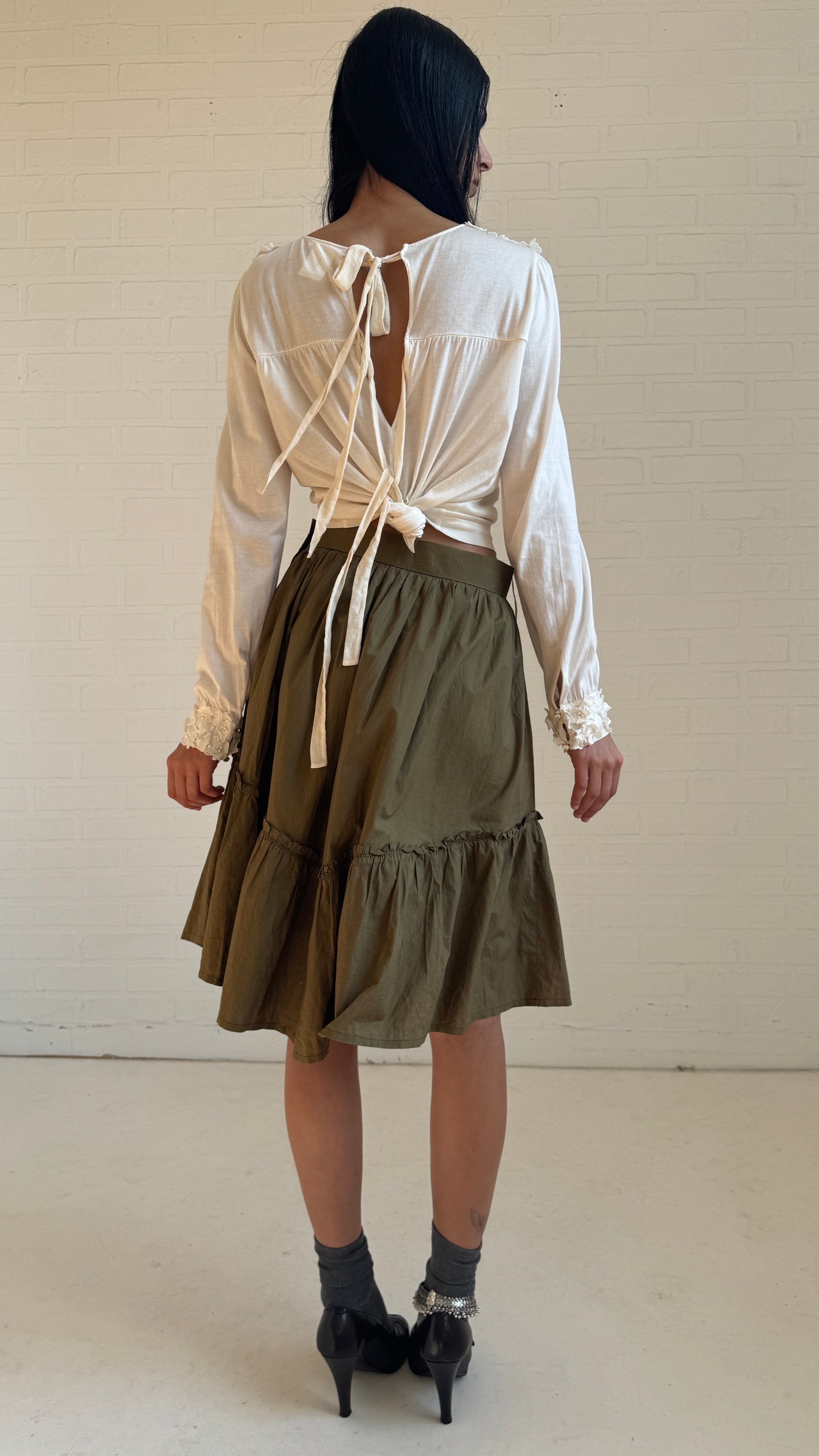Tiered Cotton Skirt Olive