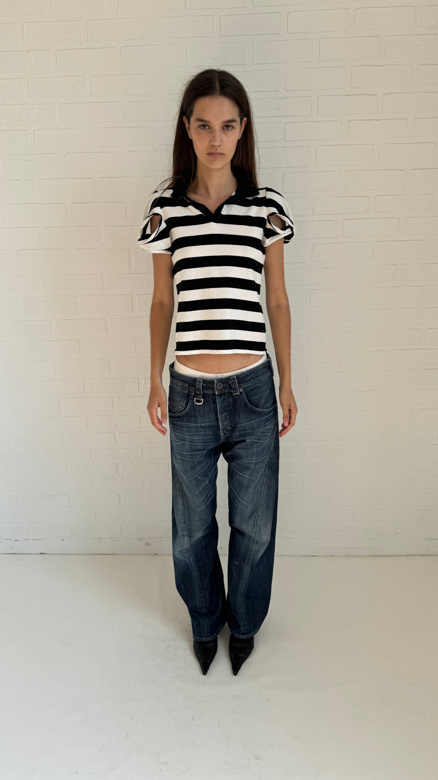 striped cut out polo