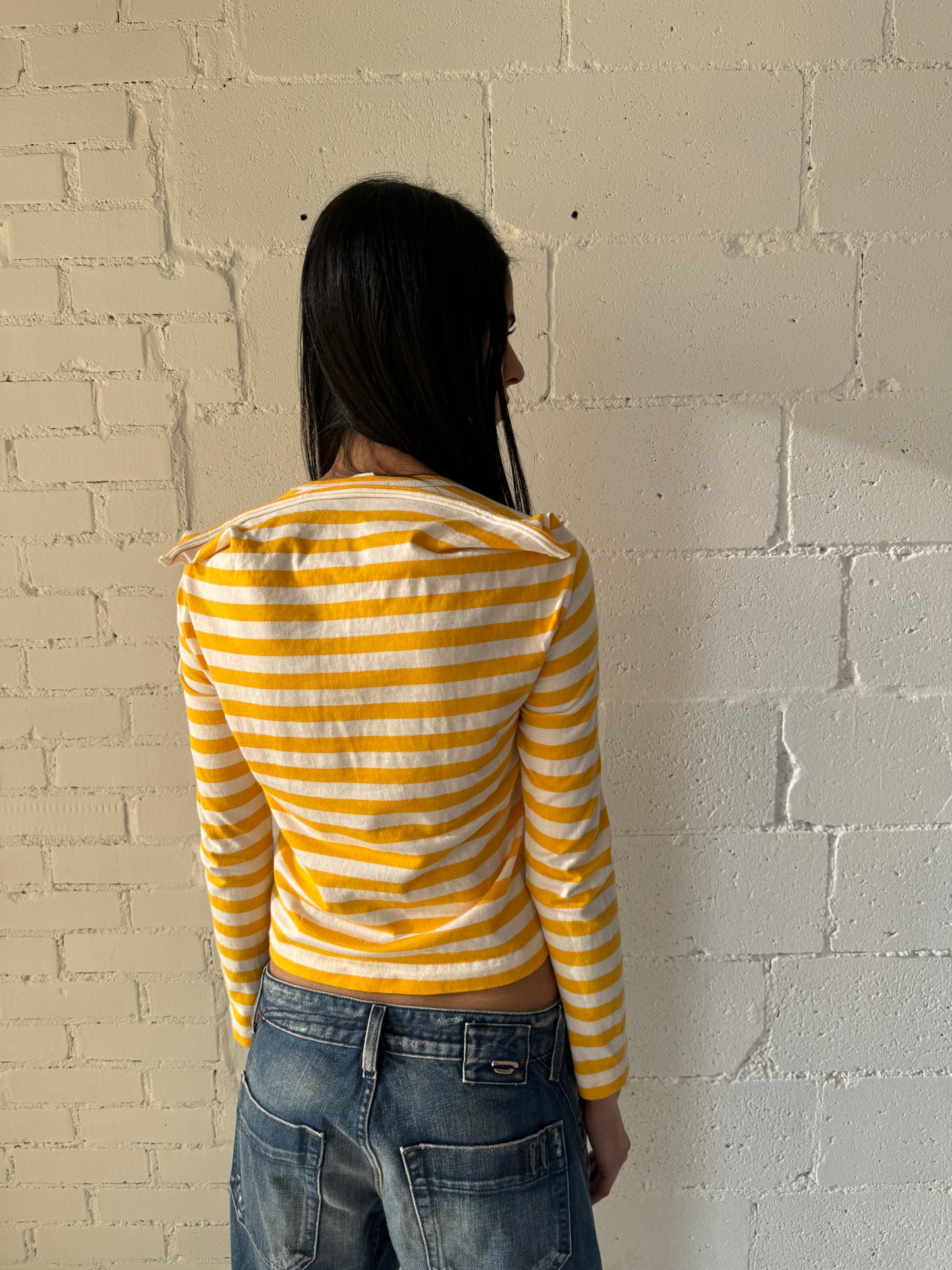 striped  long sleeve shirt / yellow