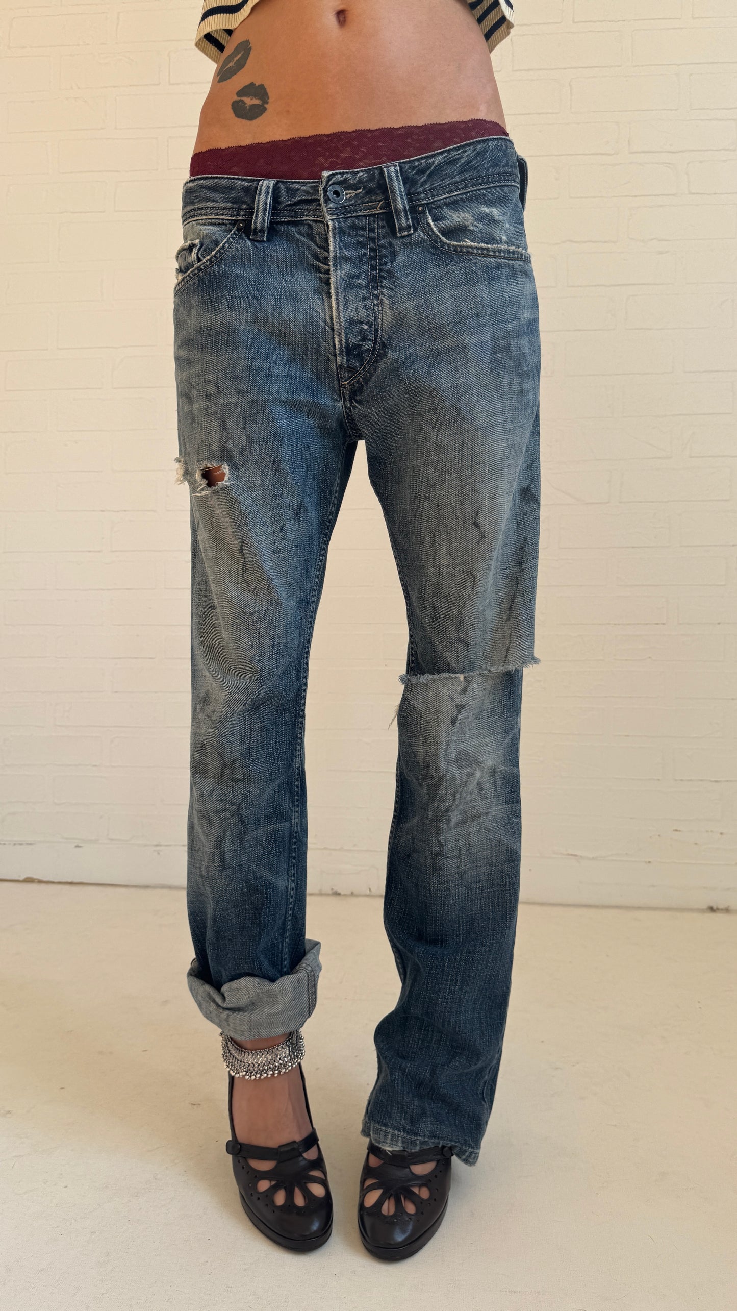 Distressed Blue Grey Jeans