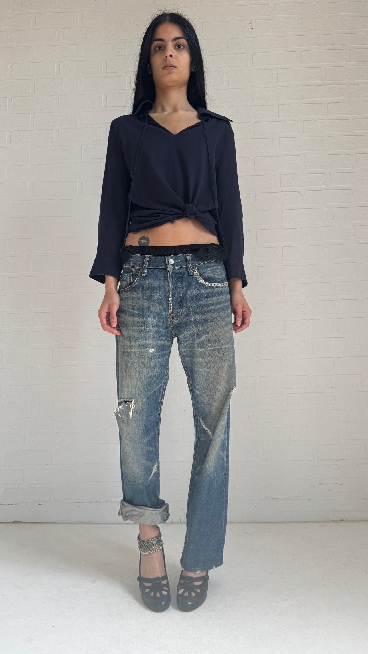 Open-Collar Blouse Navy