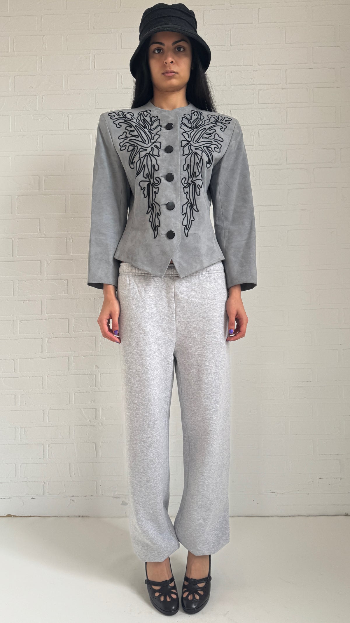 Embroidered Sofrina Suede Jacket Grey