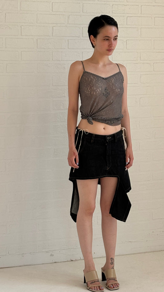 high-low denim mini skirt