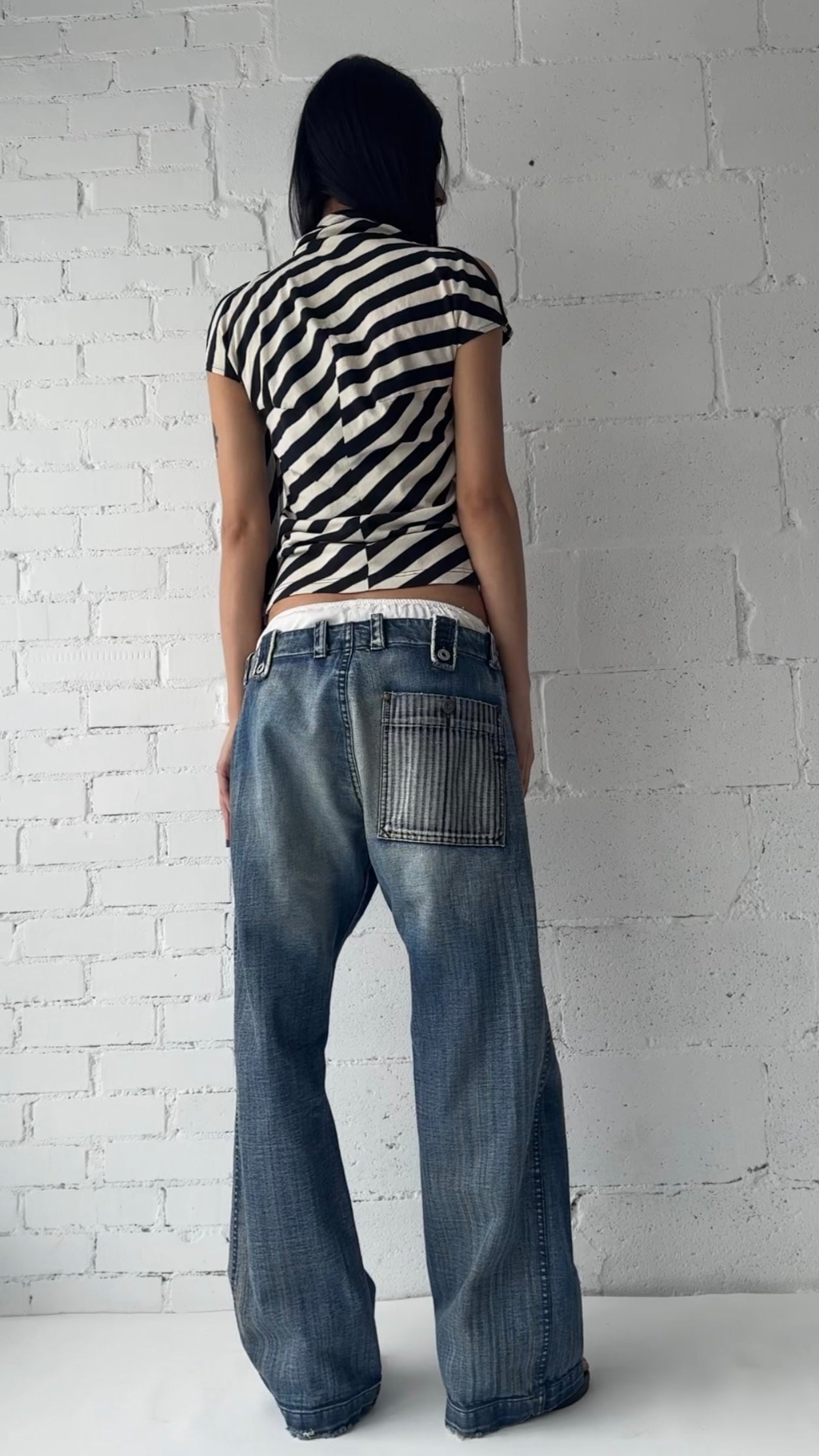 stripe pocket wide jeans 34