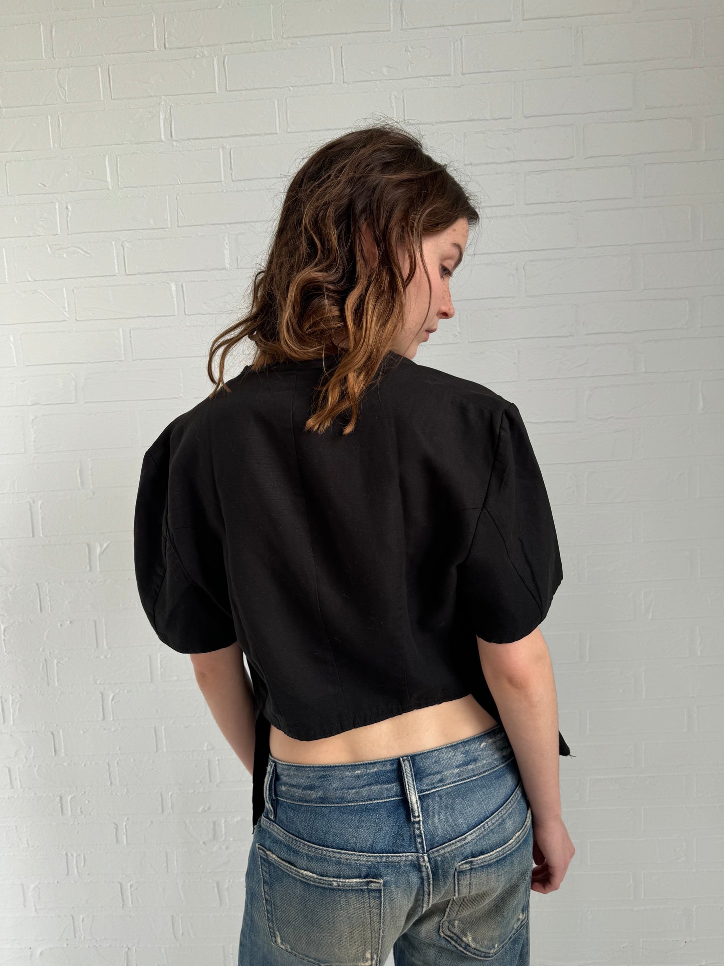 Marc le bihan cotton linen stitched zip blouse in black
