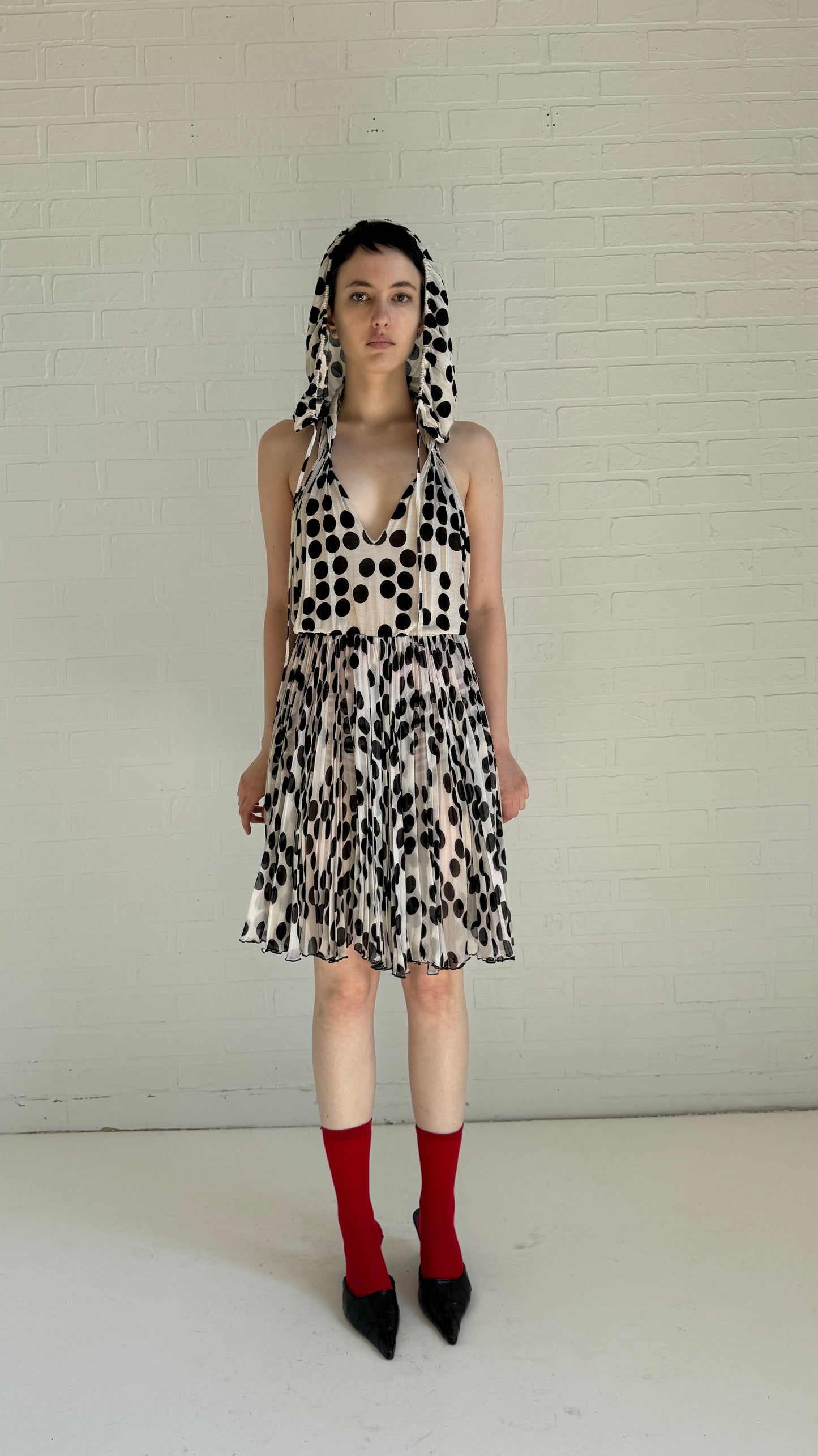 silk dot hood dress