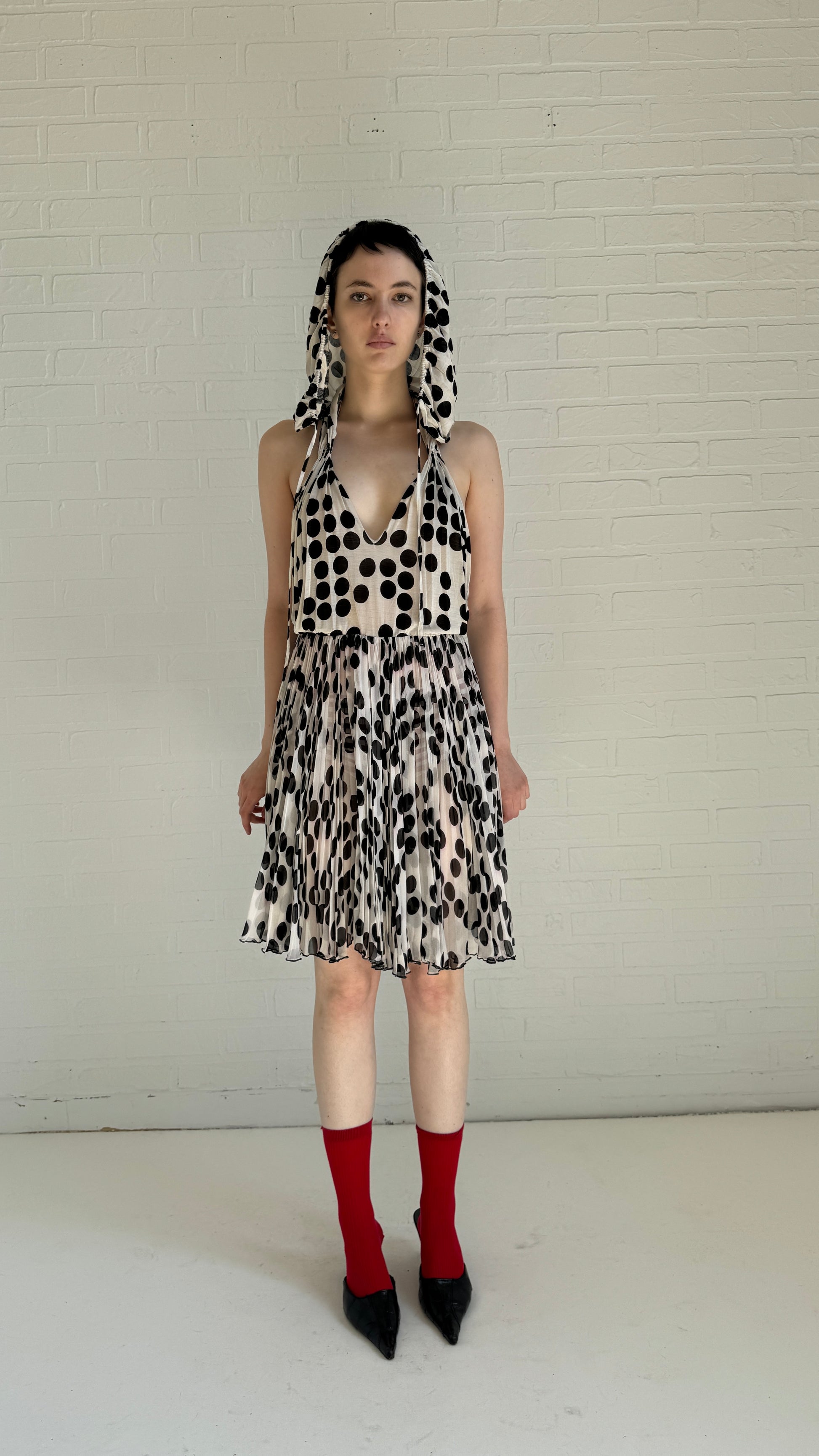 silk dot hood dress