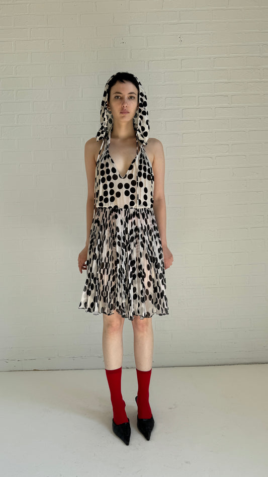 silk dot hood dress