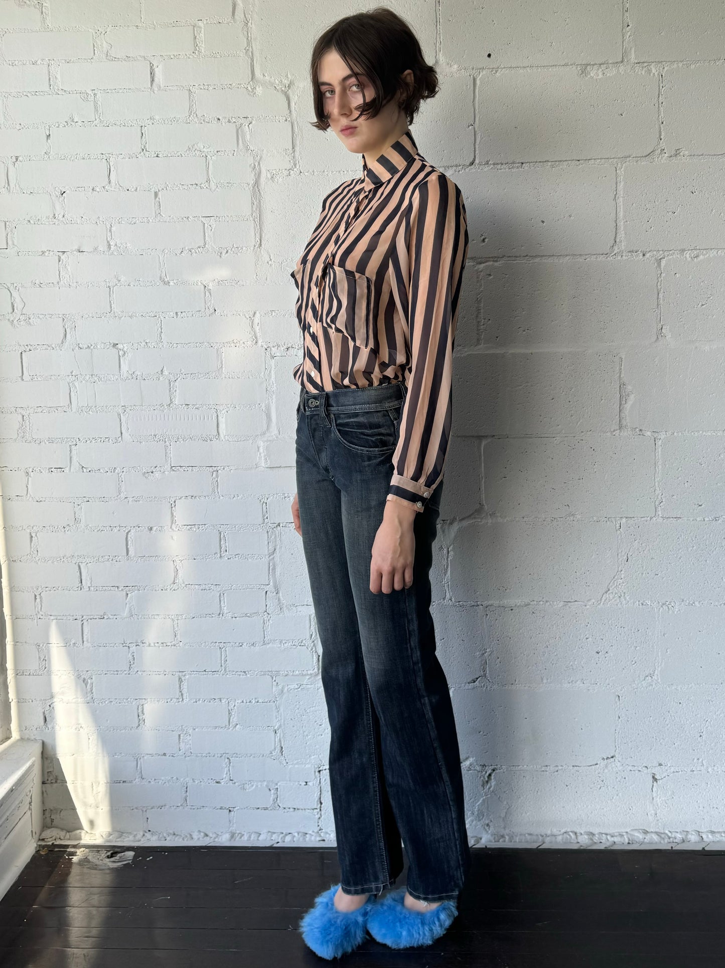 sheer silk shirt / stripe