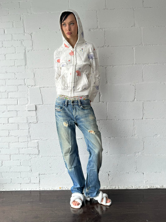 distressed ripped baggy jeans in light wash