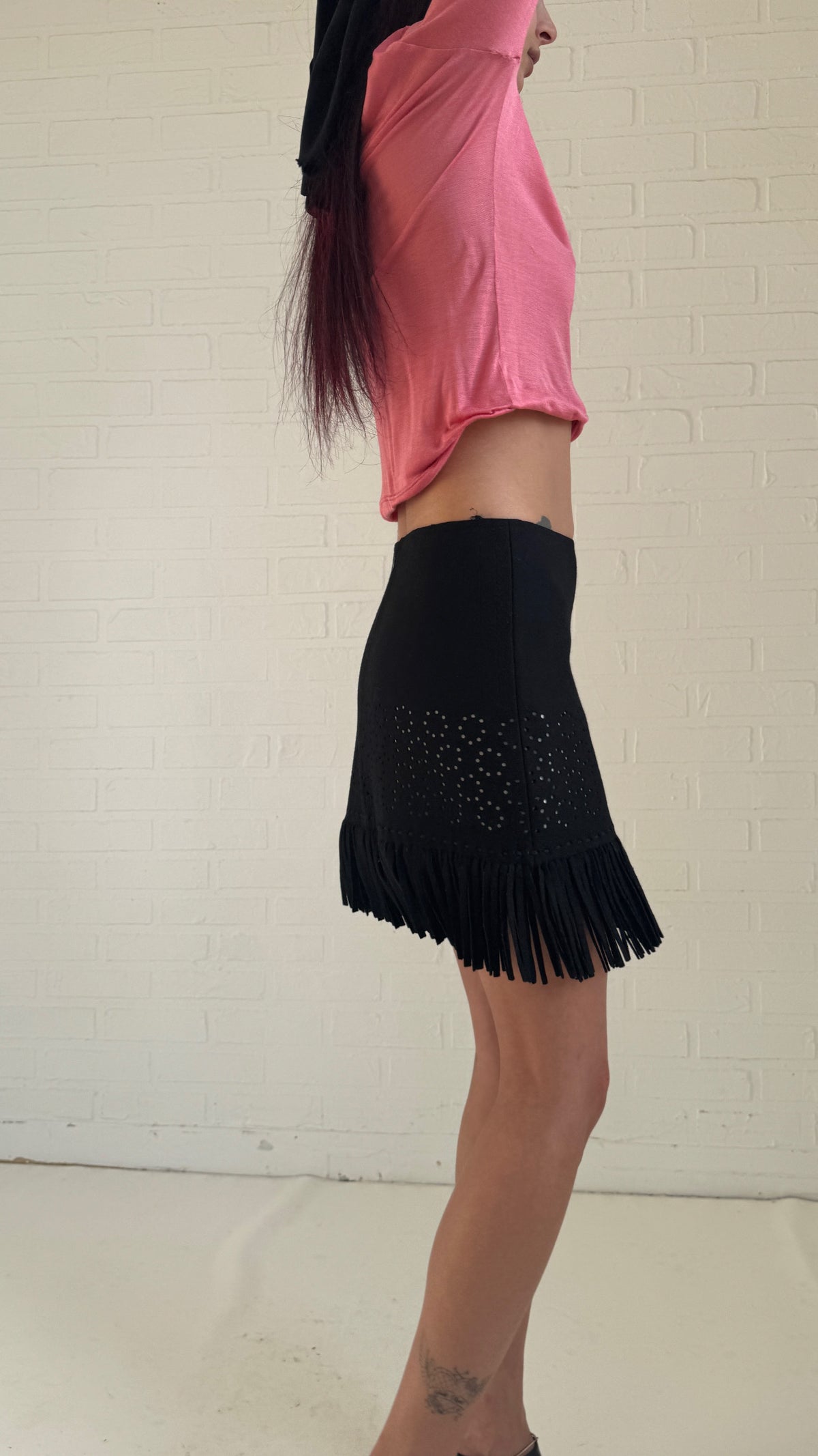 Eyelet Wool Fringe Mini Skirt