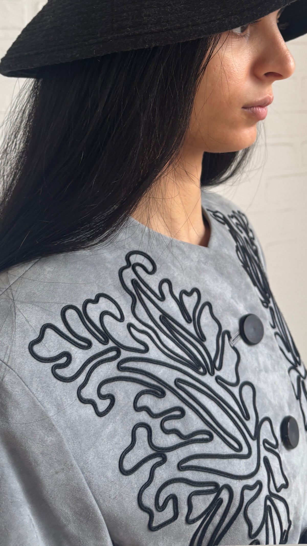 Embroidered Sofrina Suede Jacket Grey