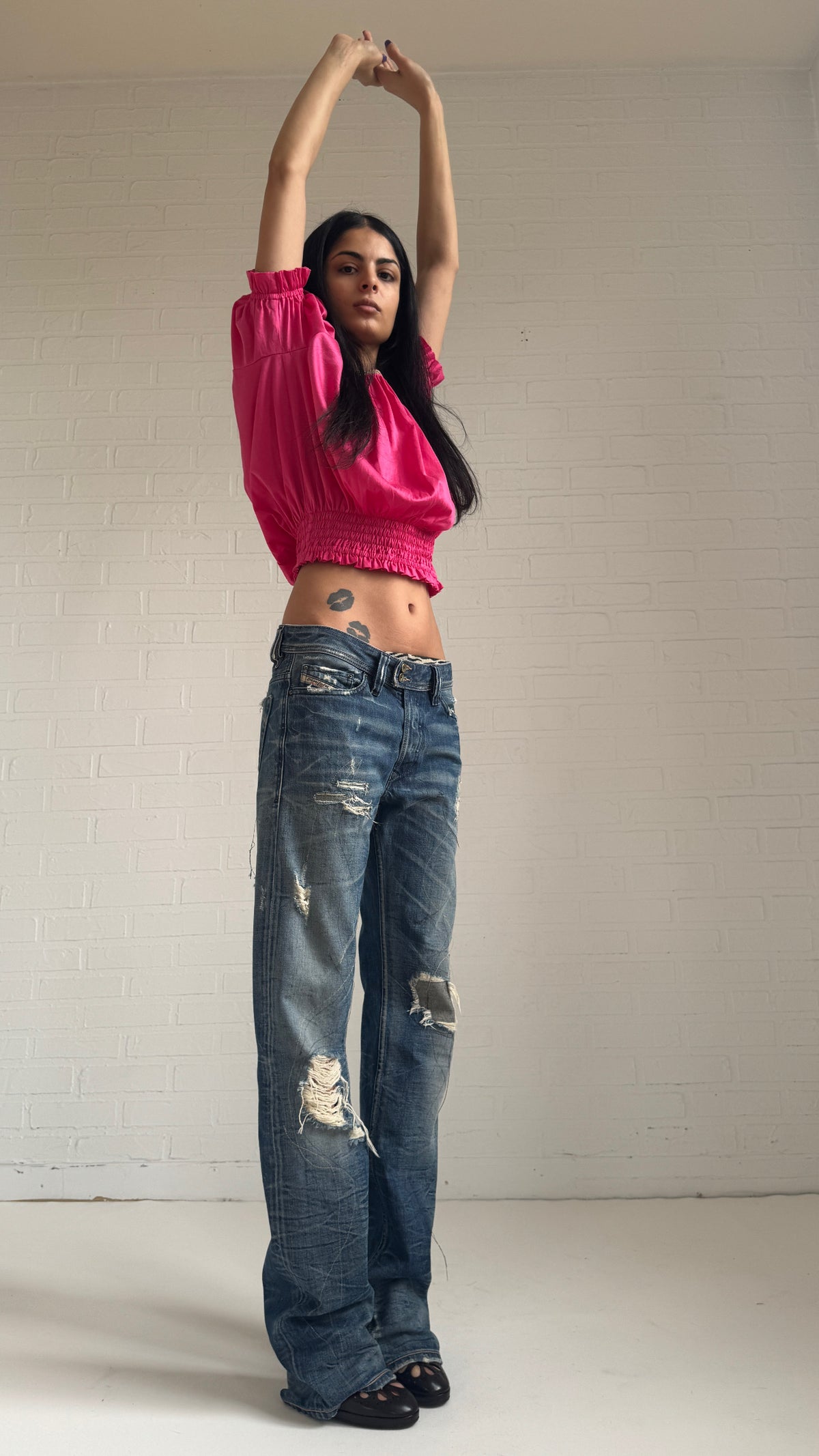 Heavily Distressed Straight Leg Jeans