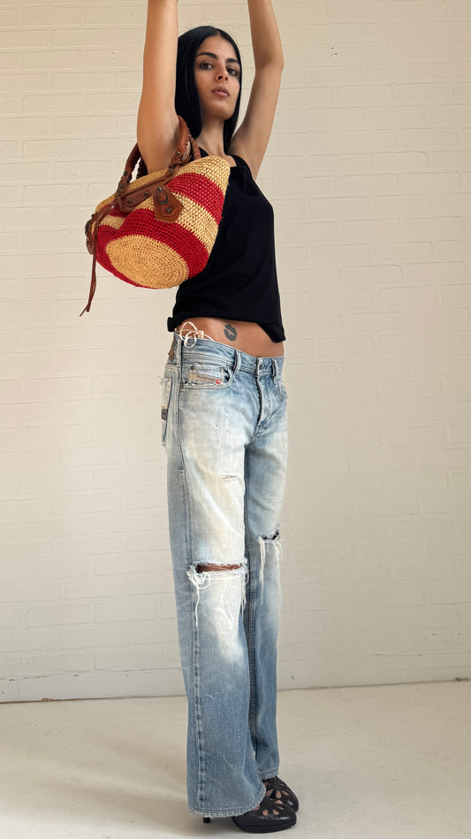 Heavily Distressed Bootcut Jeans