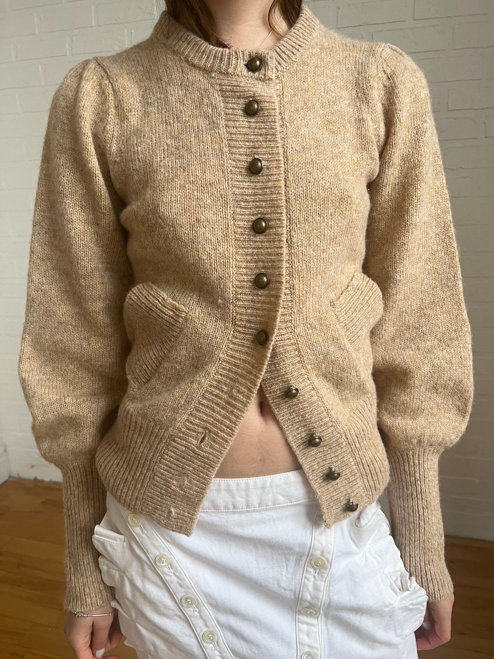 Tsumori Chisato puff sleeve wool cardigan in beige