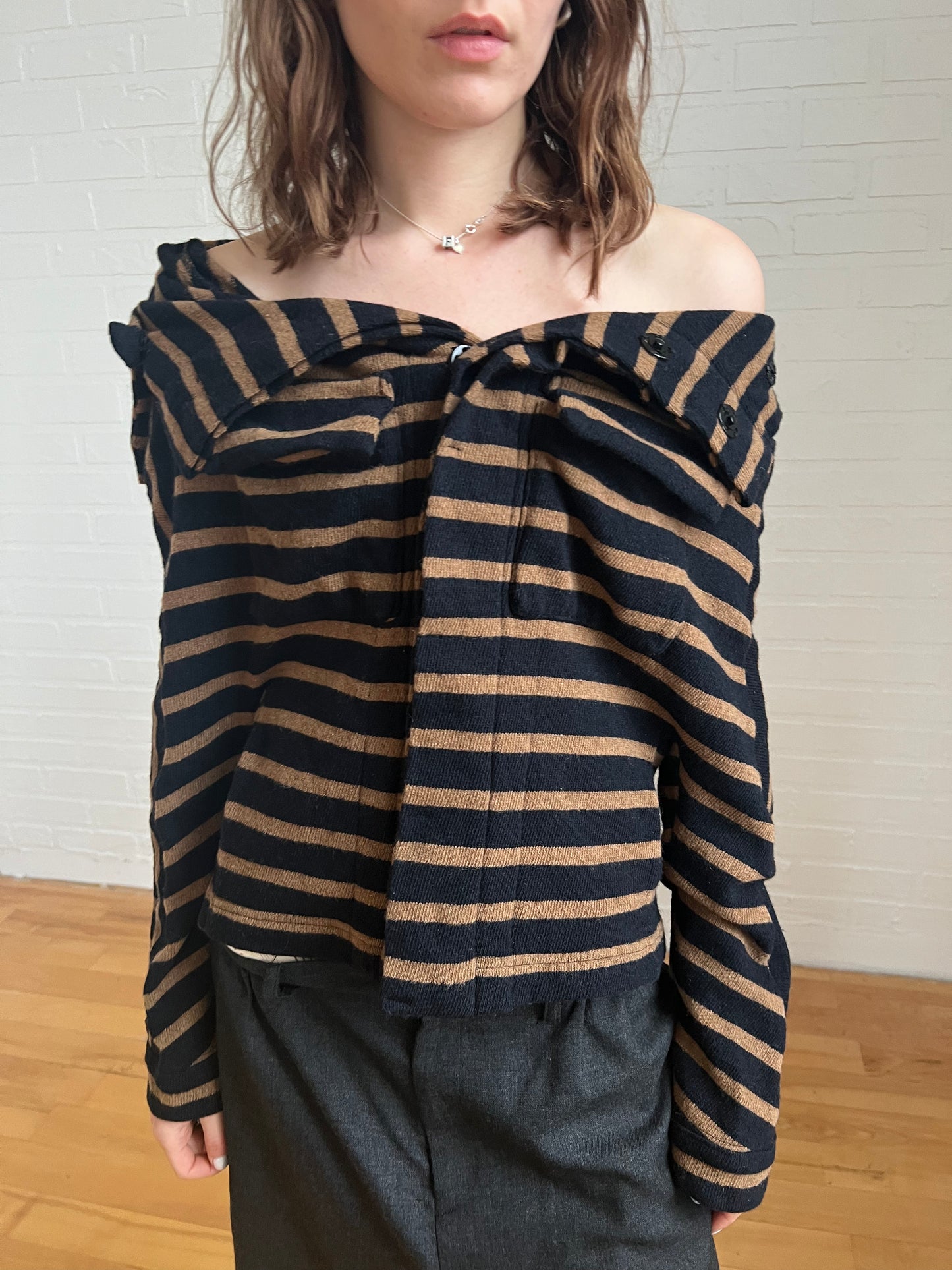 wool knit button up jacket / stripe