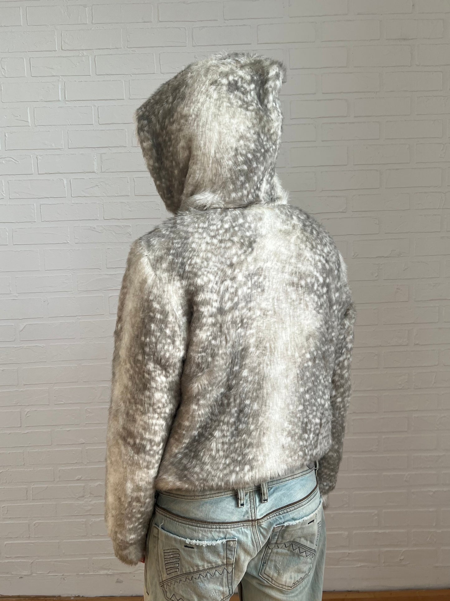 Tsumori Chisato faux fur hoodie jacket in grey / white