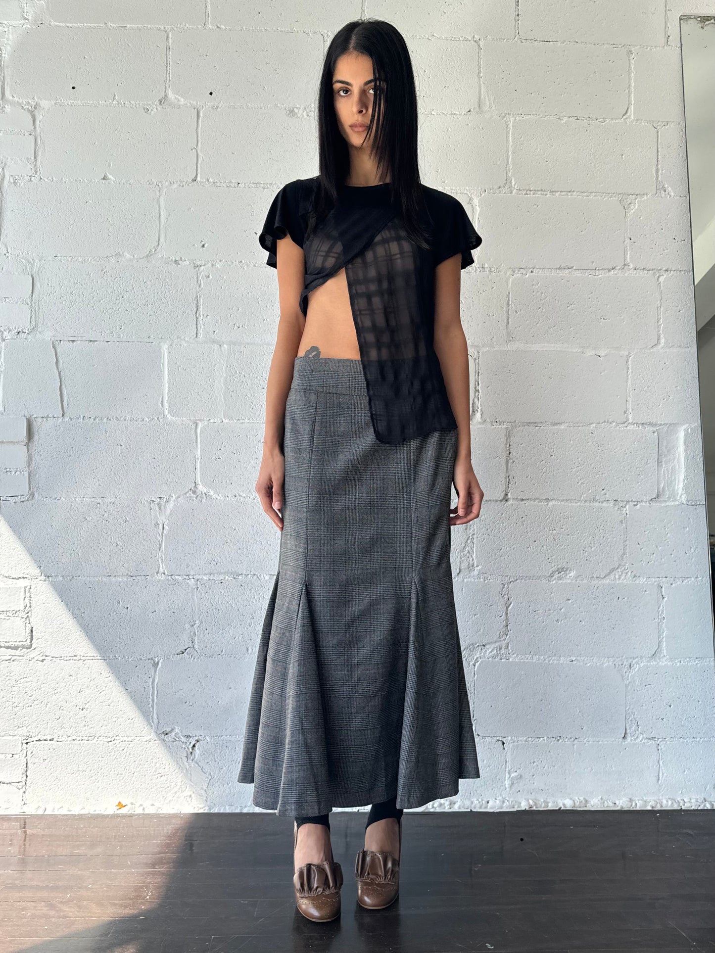 plaid mermaid skirt / grey